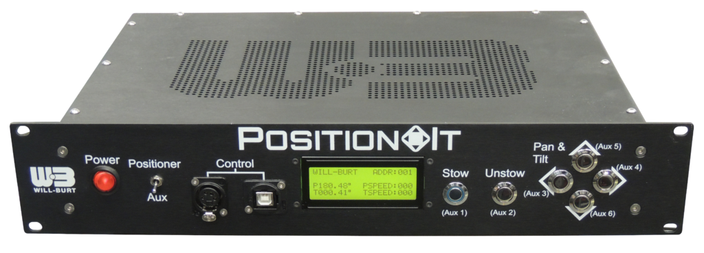 The handheld and 2U rack mount controllers are Pelco-D compatible with programmable home and stow positions. The AC powered rack mount controller provides power and pan and tilt commands to the positioner and is adaptable to contact closure switches for I/O panels. The handheld controller has a keyboard for programming and an LCD screen and can be optionally used in conjunction with the rack mount controller