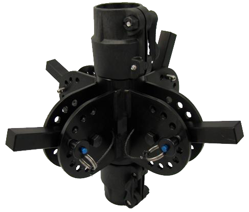 Dual, Tri & Quad Arm Collars help the mounting of 2, 3 or 4 devices to a single mast. Quad Arm Collar shown.