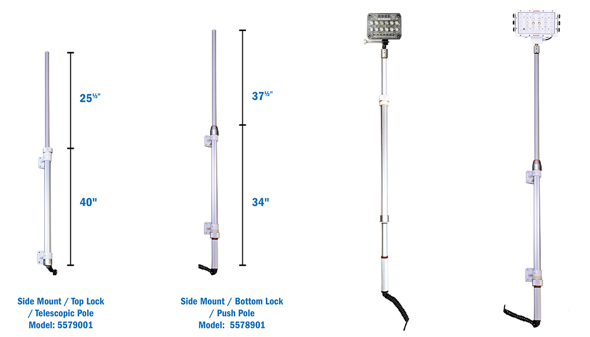 Will-Burt’s Light Poles are made of rugged, anodized aluminum to withstand harsh environments and lock in either direction for easy use with gloved hands.